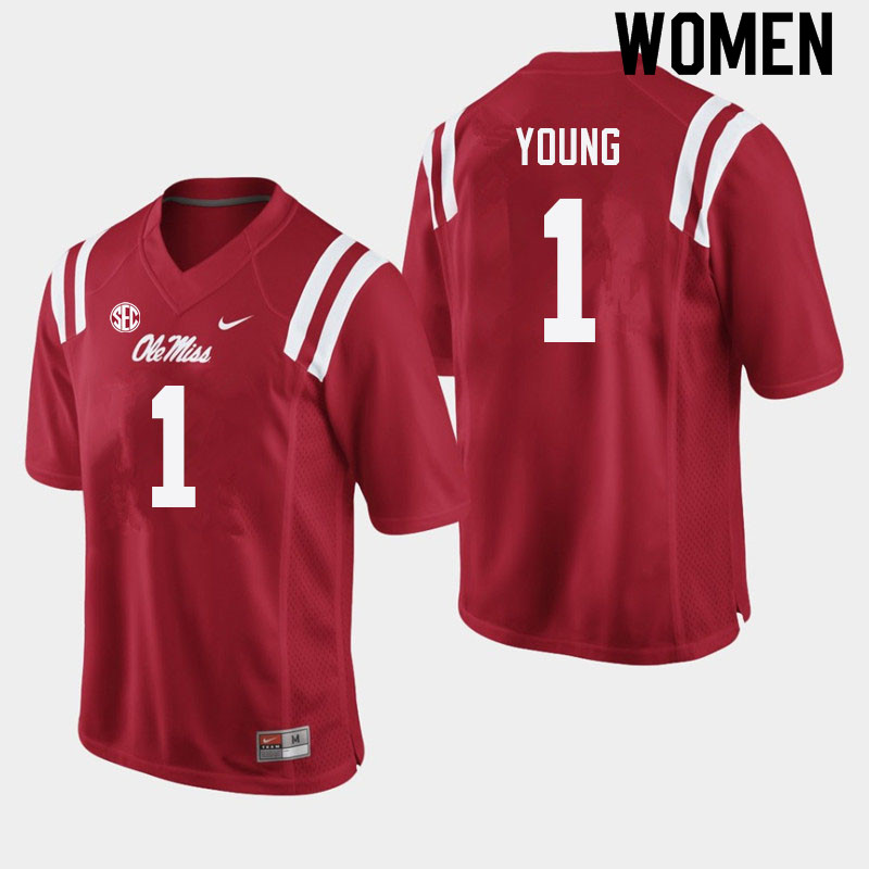 Women #1 Isheem Young Ole Miss Rebels College Football Jerseys Sale-Red - Click Image to Close